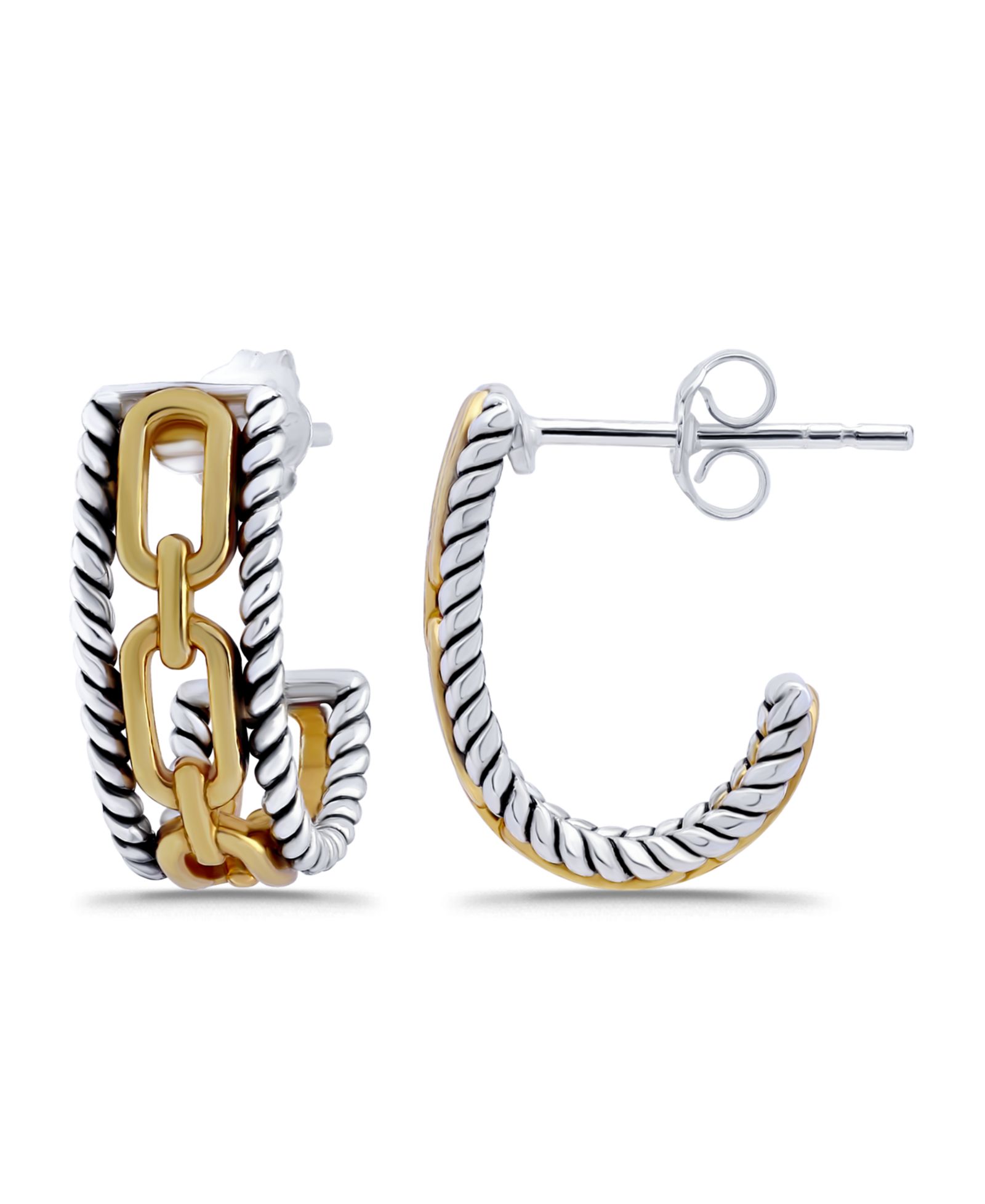 Серьги-кольца Macy's Oxidized Twist Chain Link Center J-Post