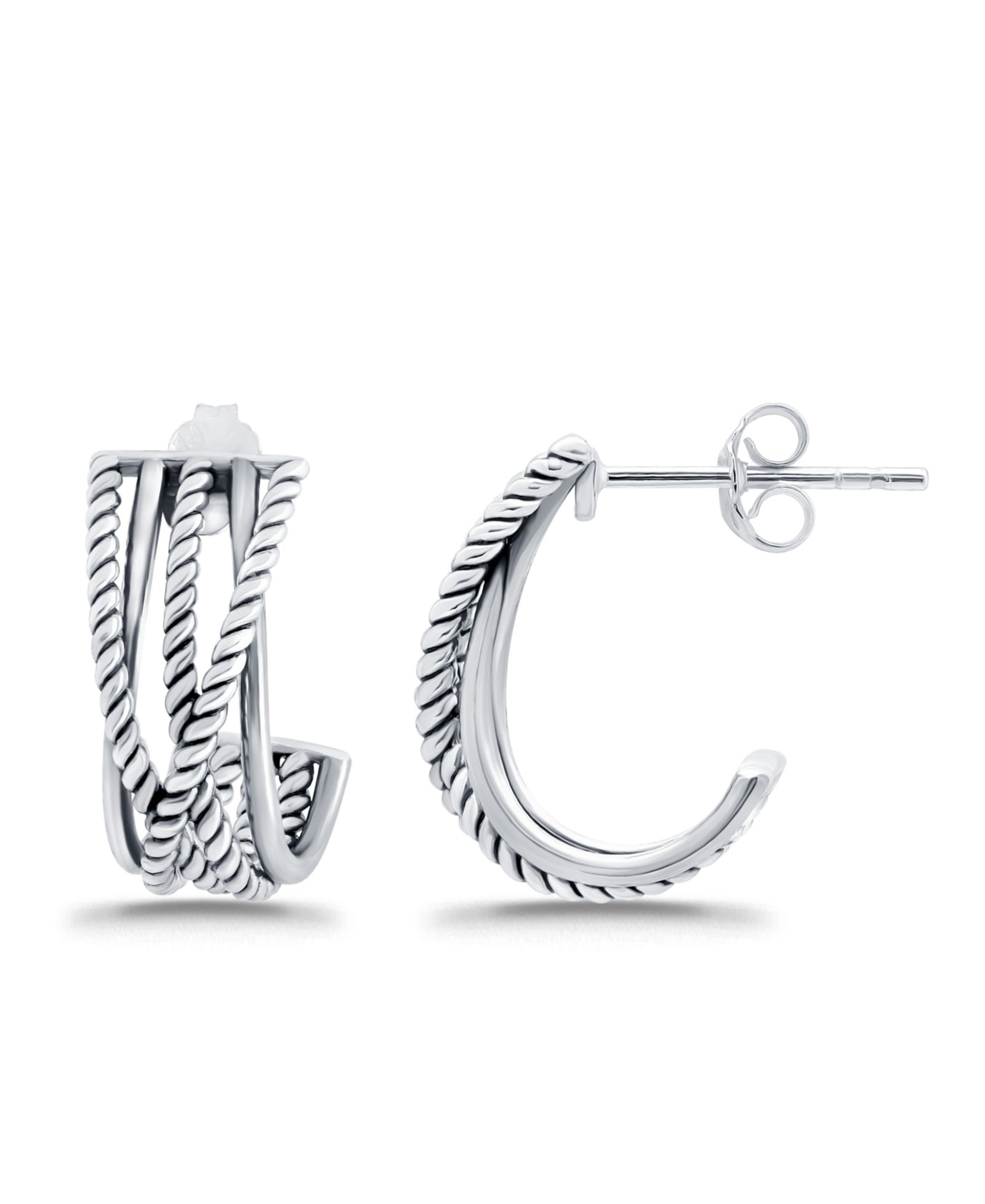 Macy's Oxidized Twist Polish J-Hoop Post Earrings