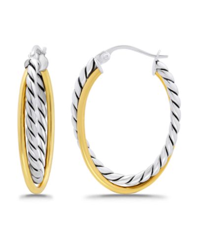 Серьги-кольца Macy's Oxidized Oval Two Row Polish Tubing Click Top
