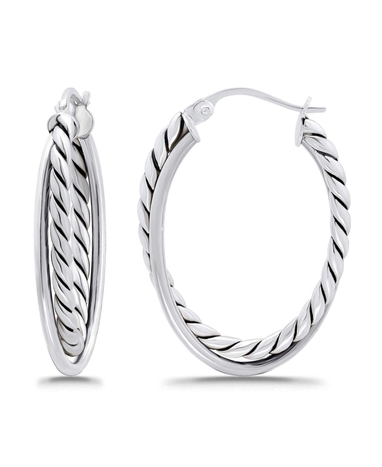 Серьги-кольца Macy's Oxidized Oval Two Row Polish Tubing Click Top
