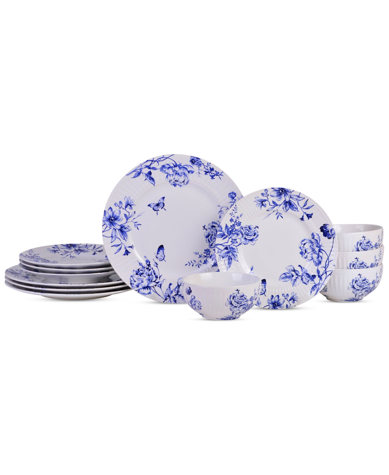 Набор столовой посуды 222 Fifth Cassian Embossed Toile Blue 12 Pc. Service for 4
