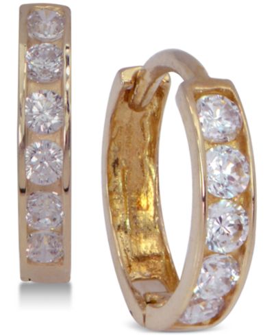 Серьги-кольца с кубическим цирконием, 10k Gold