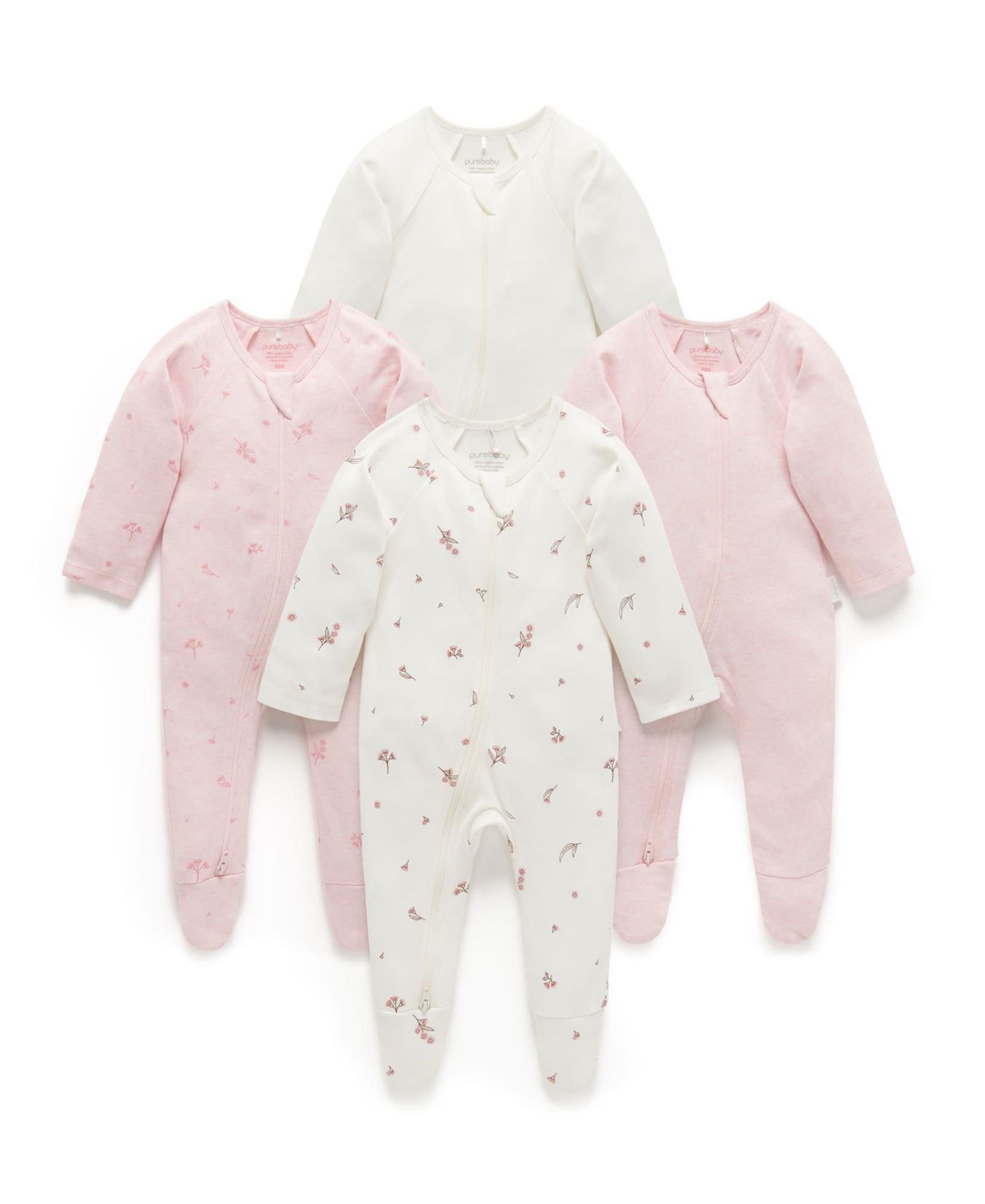 Purebaby комплект из 4 комбинезонов для девочек Zip Coverall