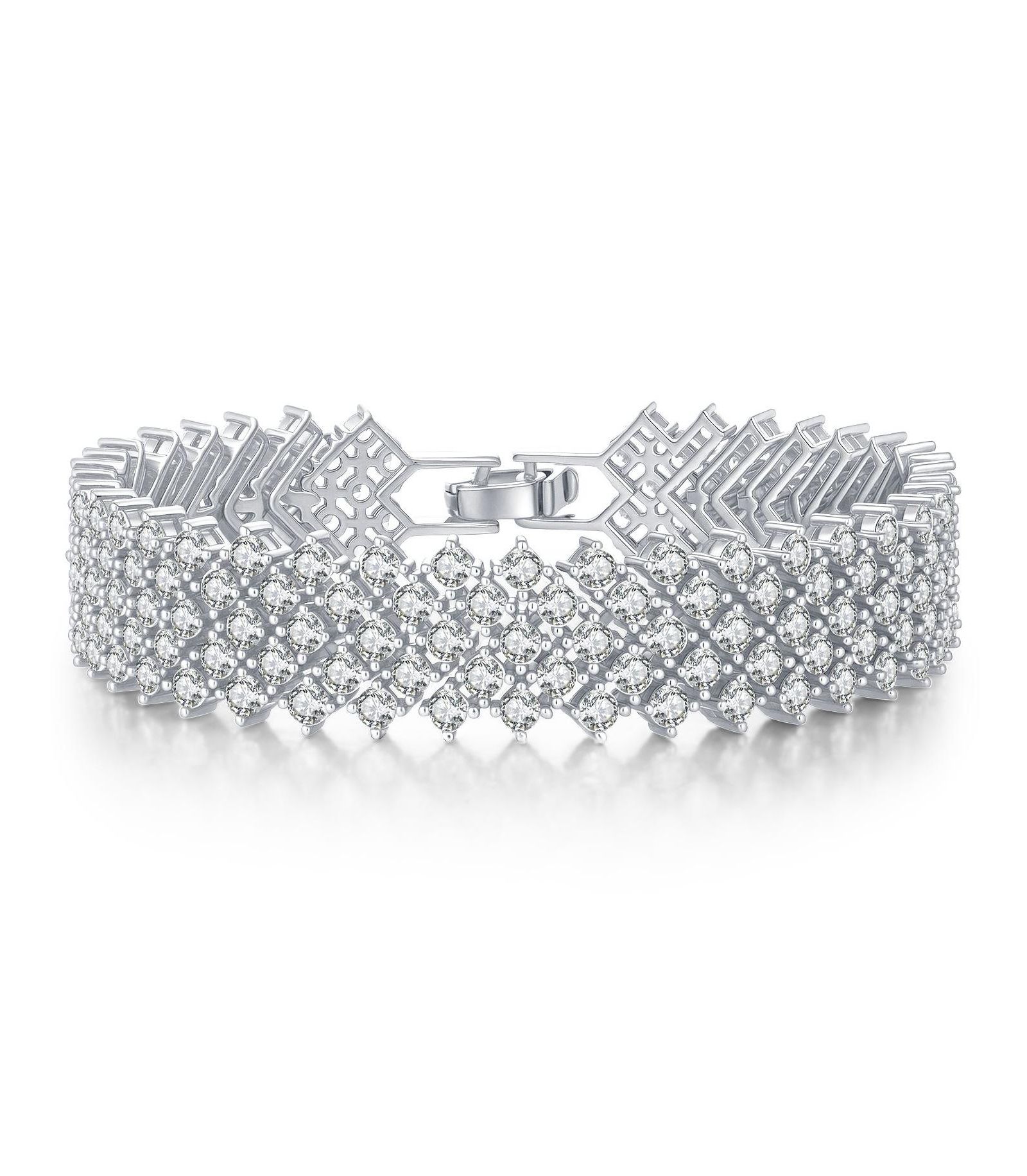 Genevive Elegant Sterling Silver 4-Row Cubic Zirconia Tennis Bracelet
