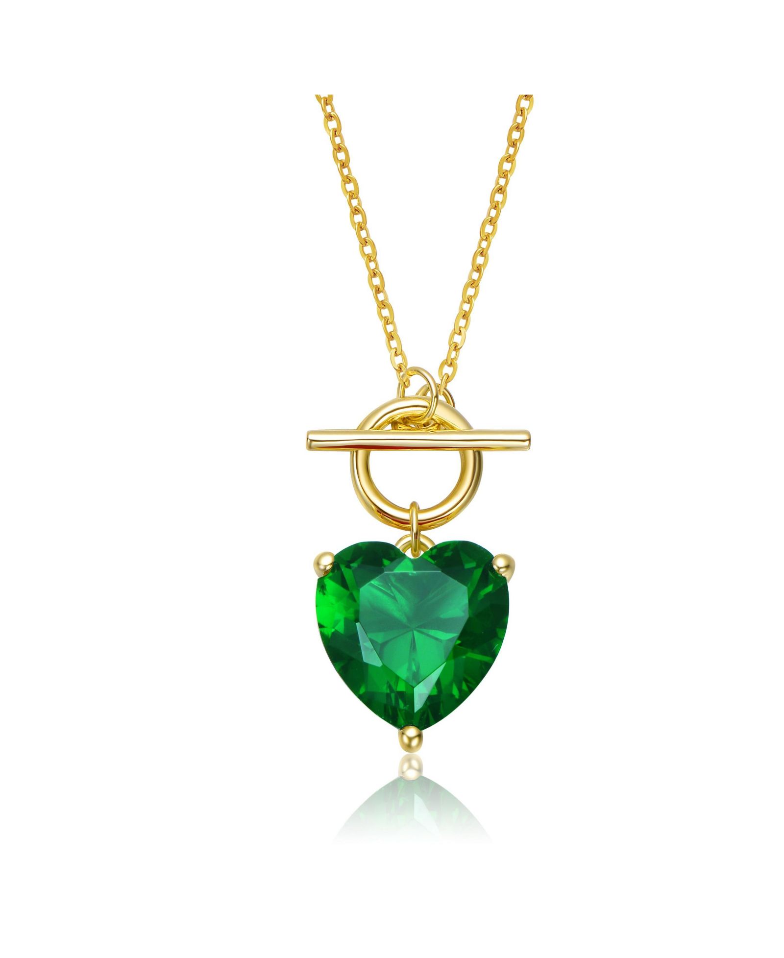 Ожерелье Genevive Dainty 14K Gold Plated Heart CZ Pendant Toggle Clasp