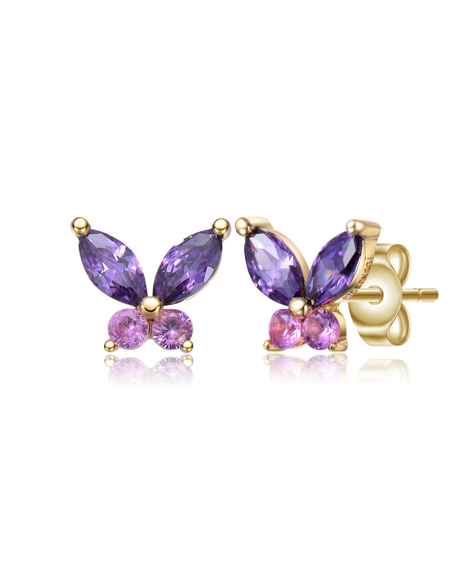 Серьги-бабочки GiGiGirl с напылением 14K Gold и фиолетовыми и розовыми кубическими циркониями