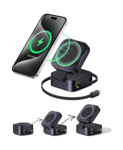Зарядная станция Baseus Qi2 2-in-1 Magnetic 67W с USB-C Retractable Cable