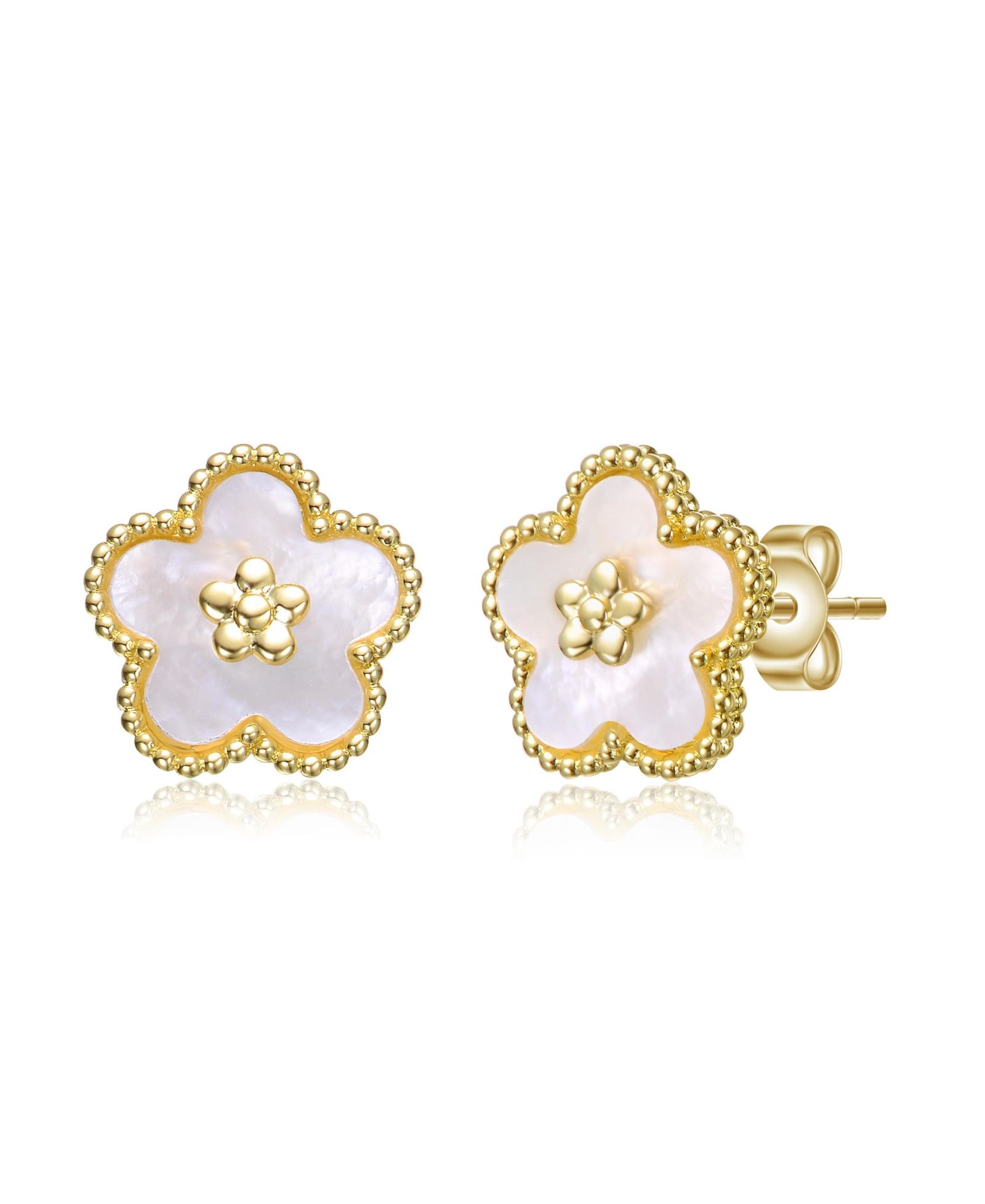 Серьги-цветы GiGiGirl Charming Kids с напылением 14k Gold и перламутром