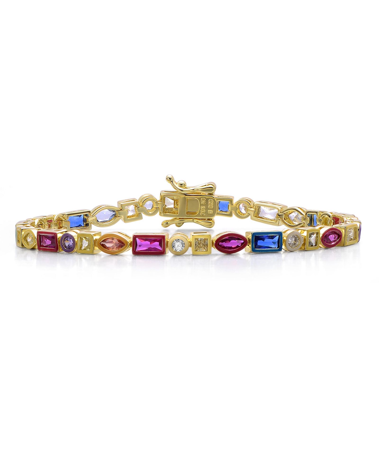 Rachel Glauber 14K Gold Plated Multi-Color CZ Statement Tennis Bracelet