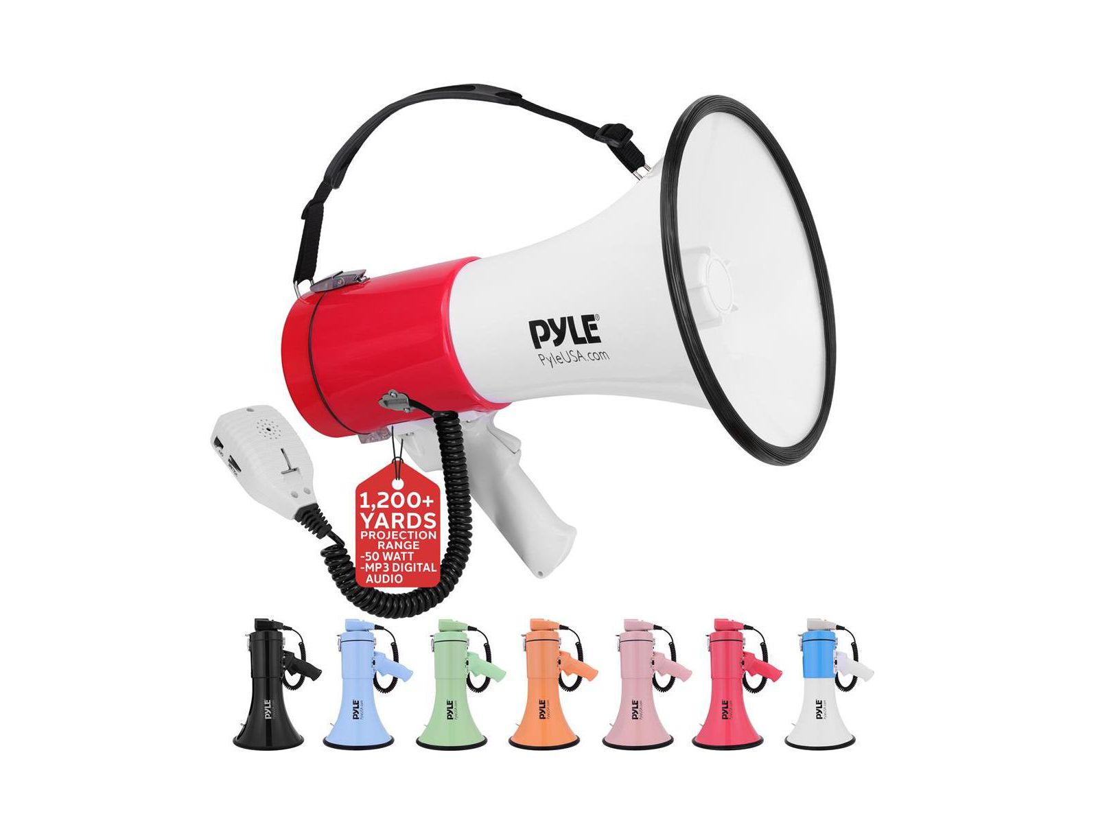 Pyle портативный мегафон 50-Watt с сиреной и MP3-входом