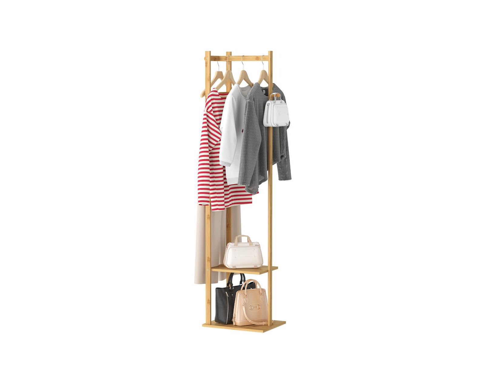 UNHO Bamboo Freestanding Cloth Rack: Multi-functional Clothes Stand with Solid Base