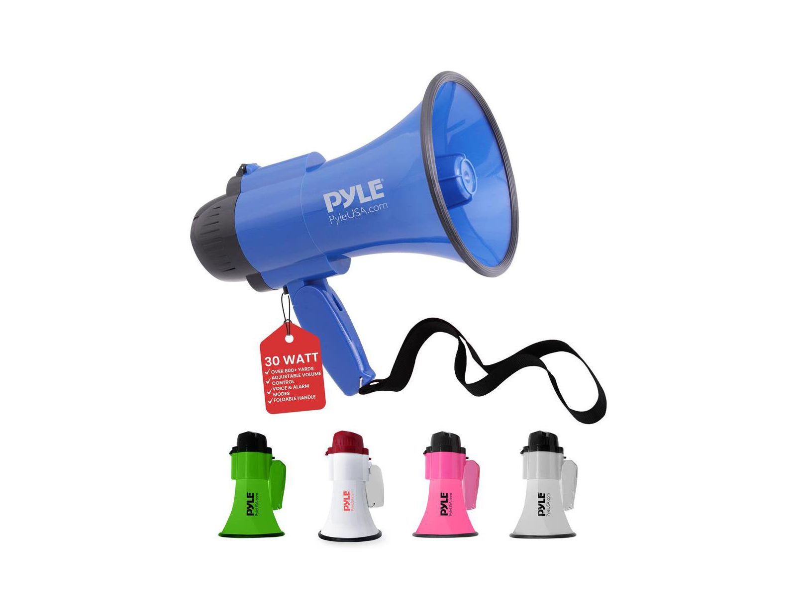 Мегафон Pyle 30-Watt Portable с сиреной, Blue Bullhorn