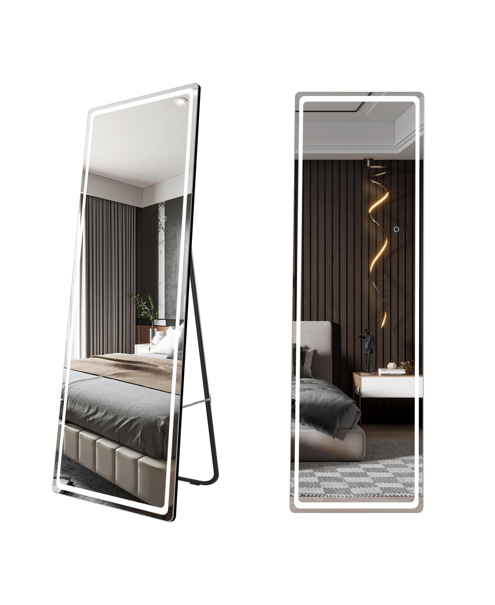 Vlsrka LED Full-Length Mirror with Stand, Suitable for Outfit Checks.