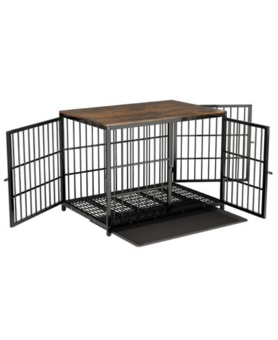 BINGOPAW Furniture Style Wooden Dog Crate Pet Kennel End Table with Three Doors and Tray