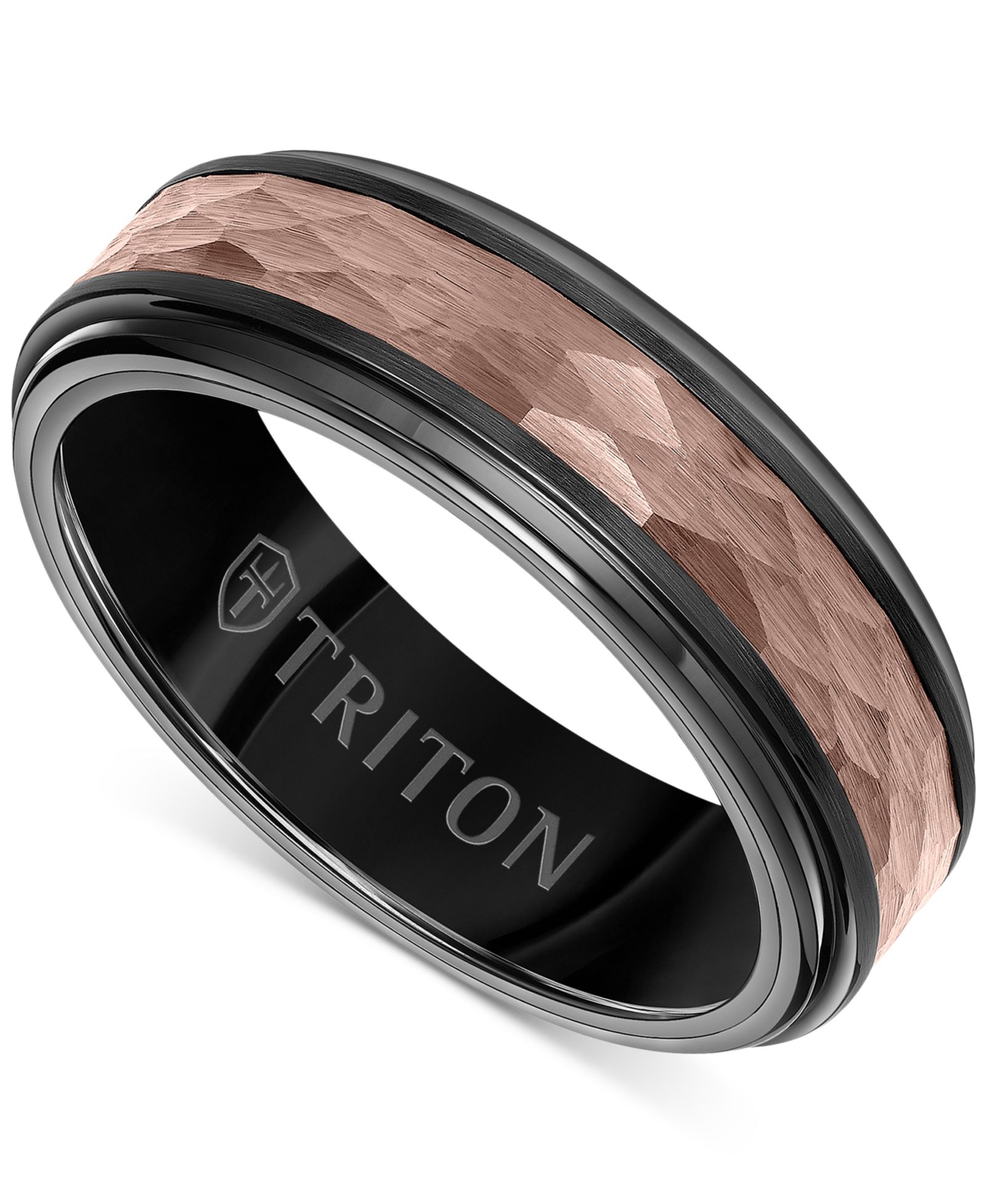 Triton Men's Two-Tone Espresso Faceted Texture Wedding Band in Brown & Black Tungsten Carbide