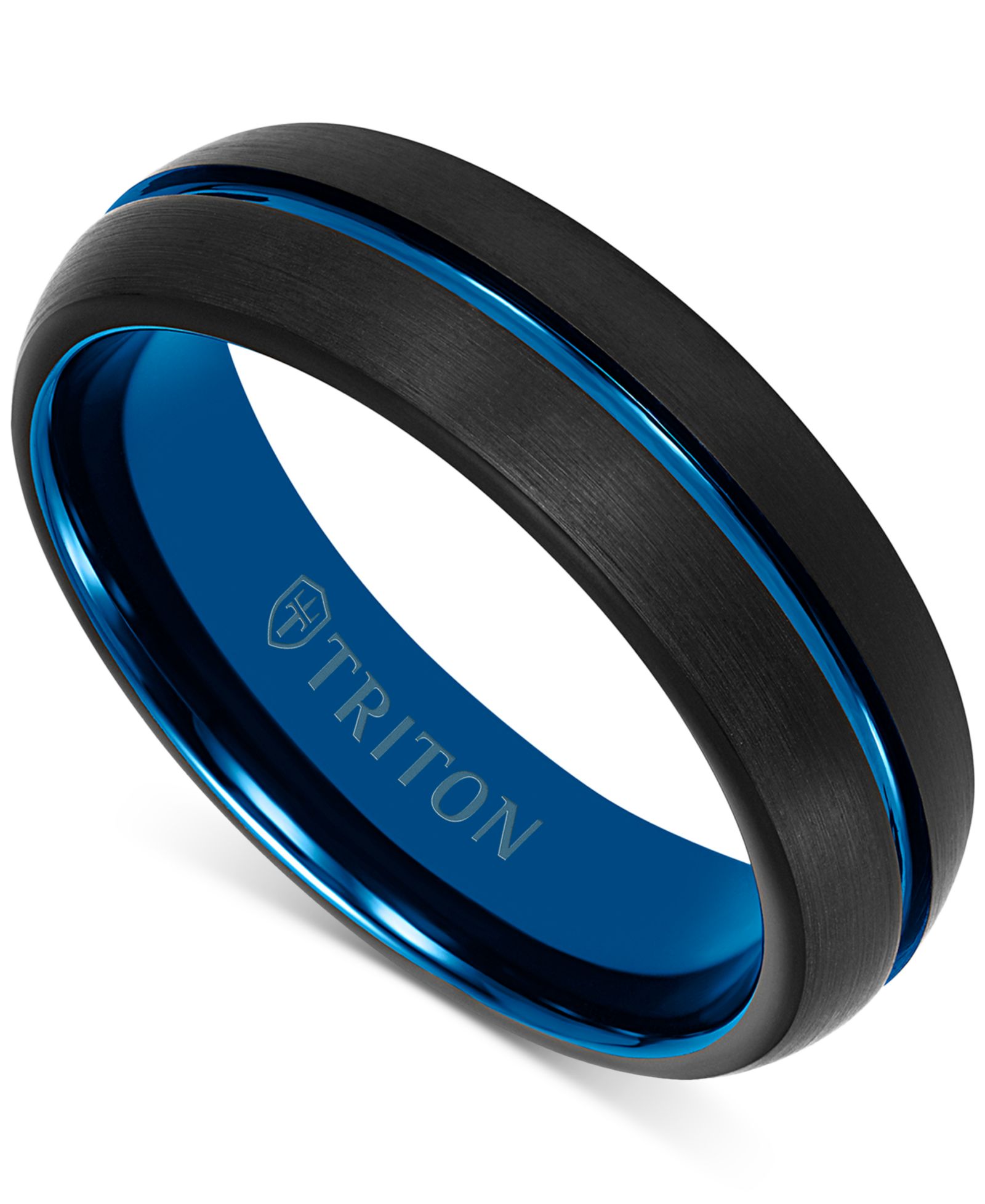 Triton Men's Two-Tone Brushed Finish Wedding Band in Blue & Black Tungsten Carbide