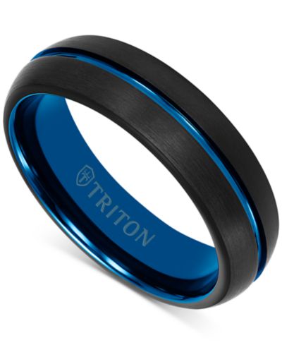 Мужское обручальное кольцо Triton Two-Tone Brushed Finish Blue & Black Tungsten Carbide