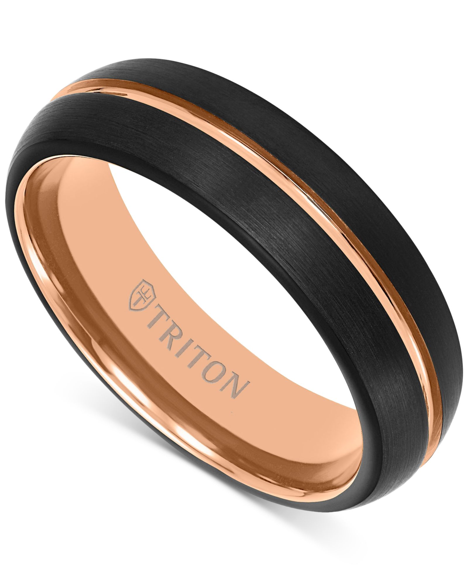 Triton Men's Two-Tone Brushed Finish Wedding Band in Rose & Black Tungsten Carbide