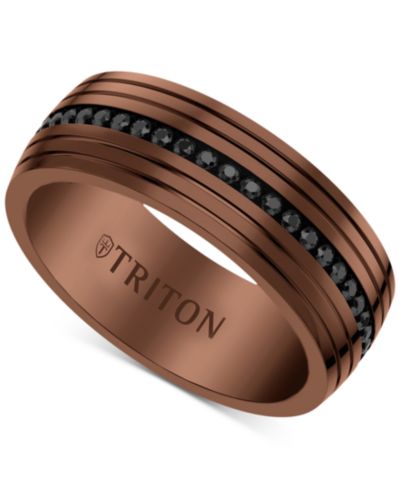 Мужское обручальное кольцо Triton с черным сапфиром и бриллиантами из вольфрама