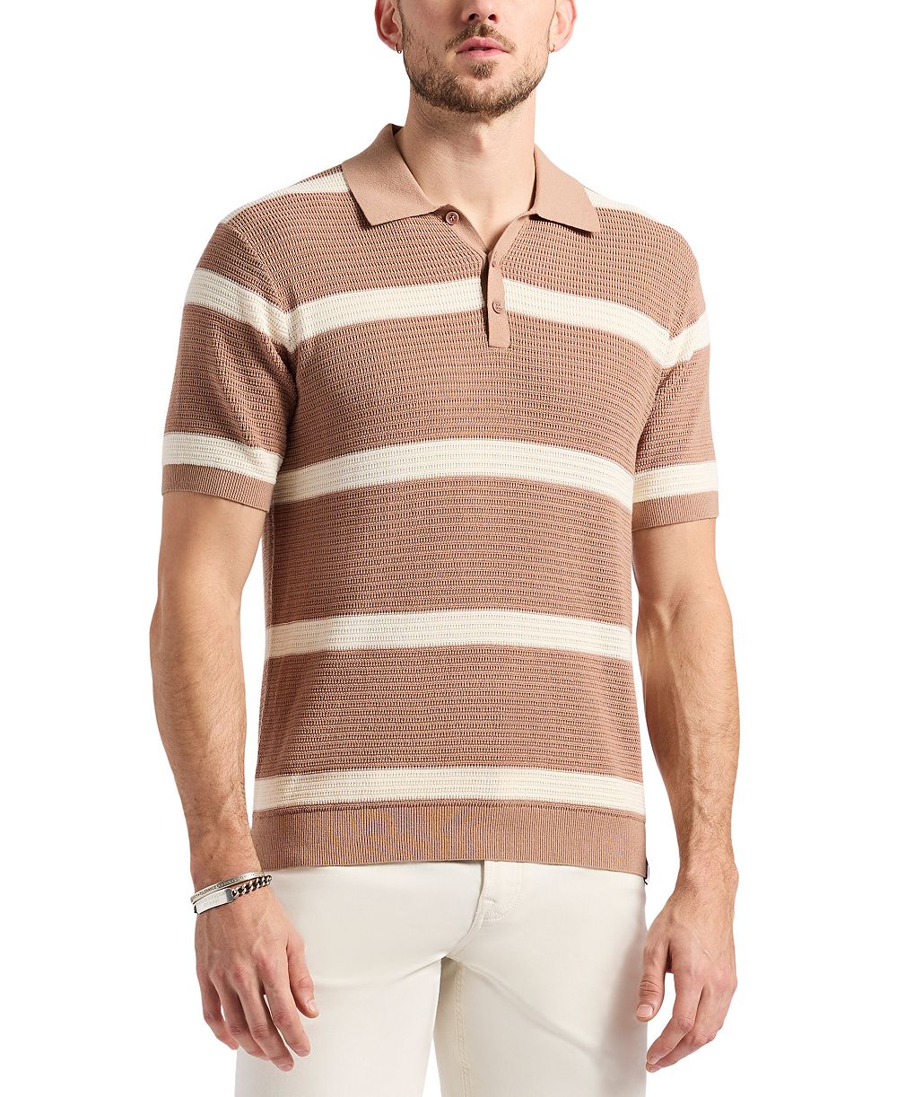 Buffalo David Bitton Men's Winder Textured Striped Polo Sweater