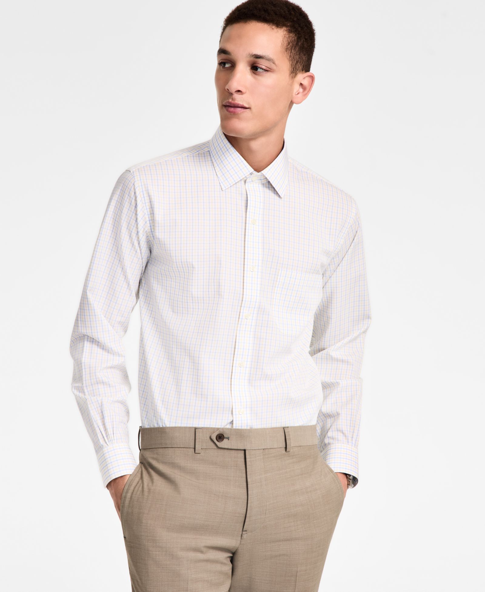 Мужская классическая рубашка Brooks Brothers Regular-Fit Non-Iron Spread Collar Tattersall Broadcloth Dress Shirt