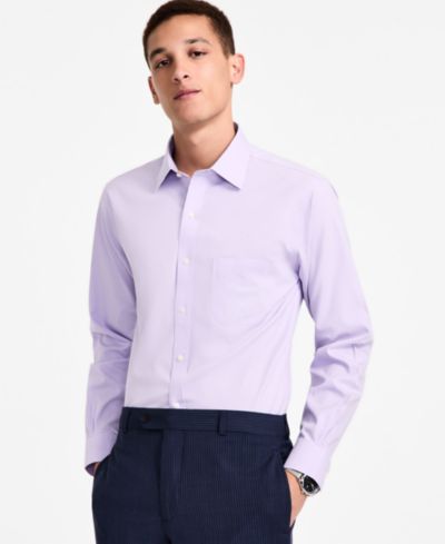 Men's Regular Fit Non-Iron Spread Collar Solid Pinpoint Dress Shirt