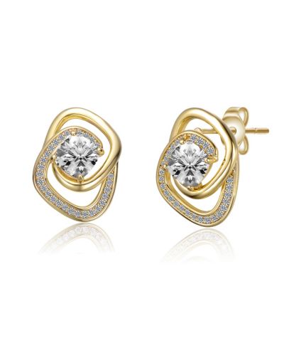 Rachel Glauber Elegant 14K Gold Plated CZ Double Knot Stud Earrings
