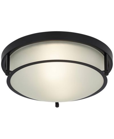Светильник Possini Euro Design Encina 13" современный индустриальный потолочный круглый черный белый стеклянный для кухни прихожей