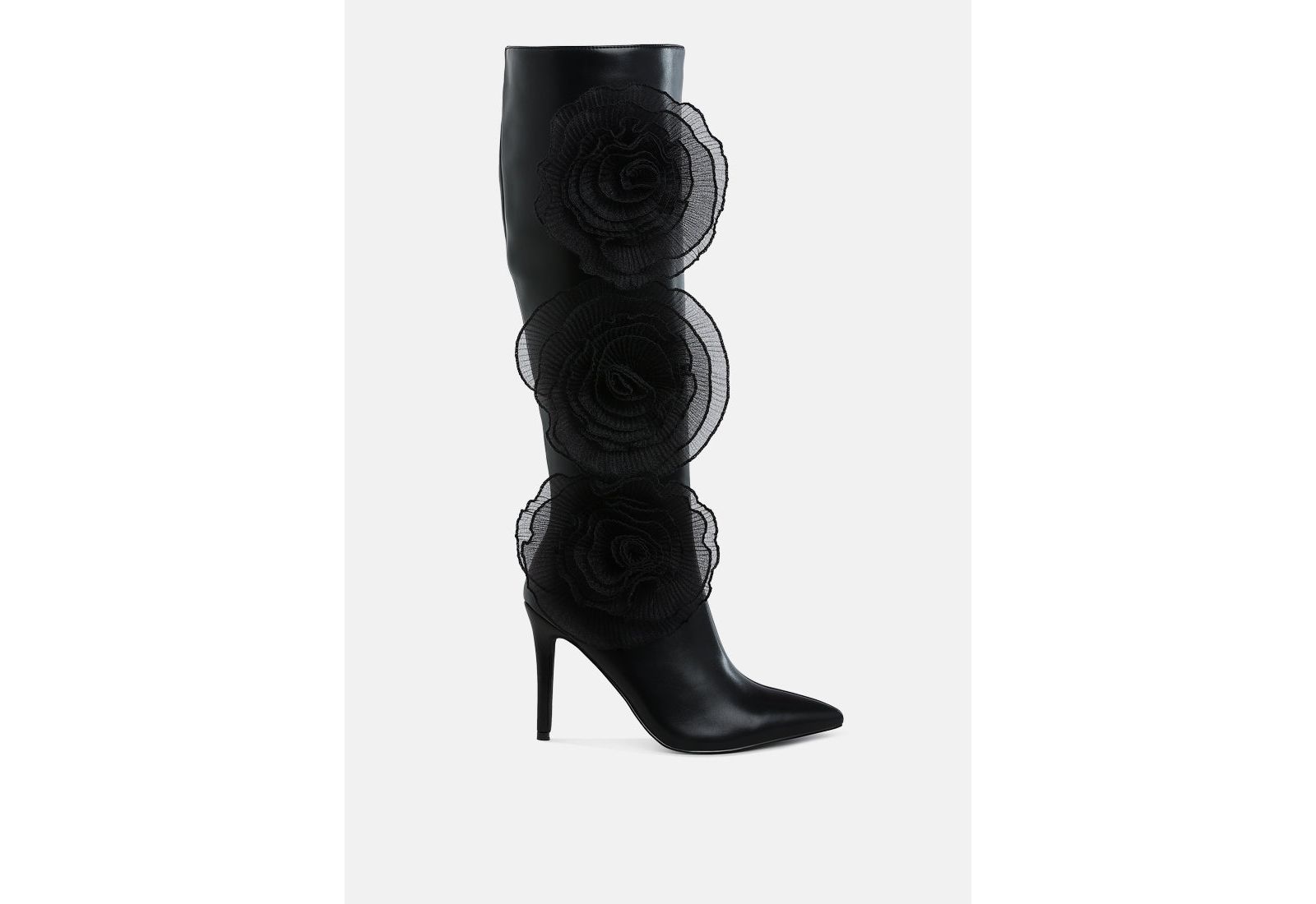 London Rag Womens Chinkara Sheer Big Rose Detail Long Boots
