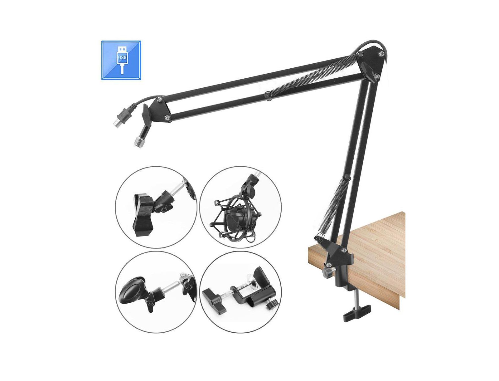Pyle PMKSHUSB04 Adjustable Scissor-Arm with USB Cable Microphone Stand, 2.7 ft. Reach