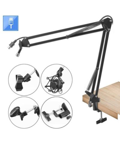 Pyle PMKSHUSB04 Adjustable Scissor-Arm with USB Cable Microphone Stand, 2.7 ft. Reach