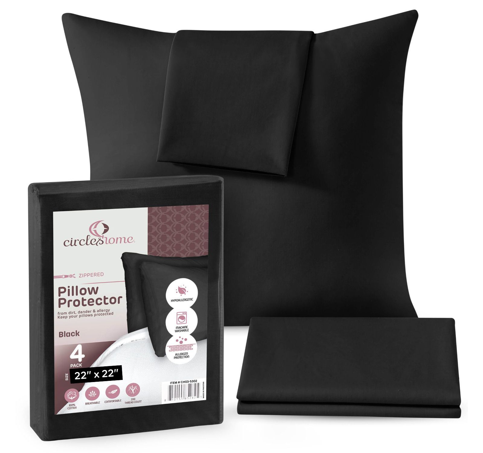Circles Home, 100% Cotton Zippered Pillow Protector 4 Pack