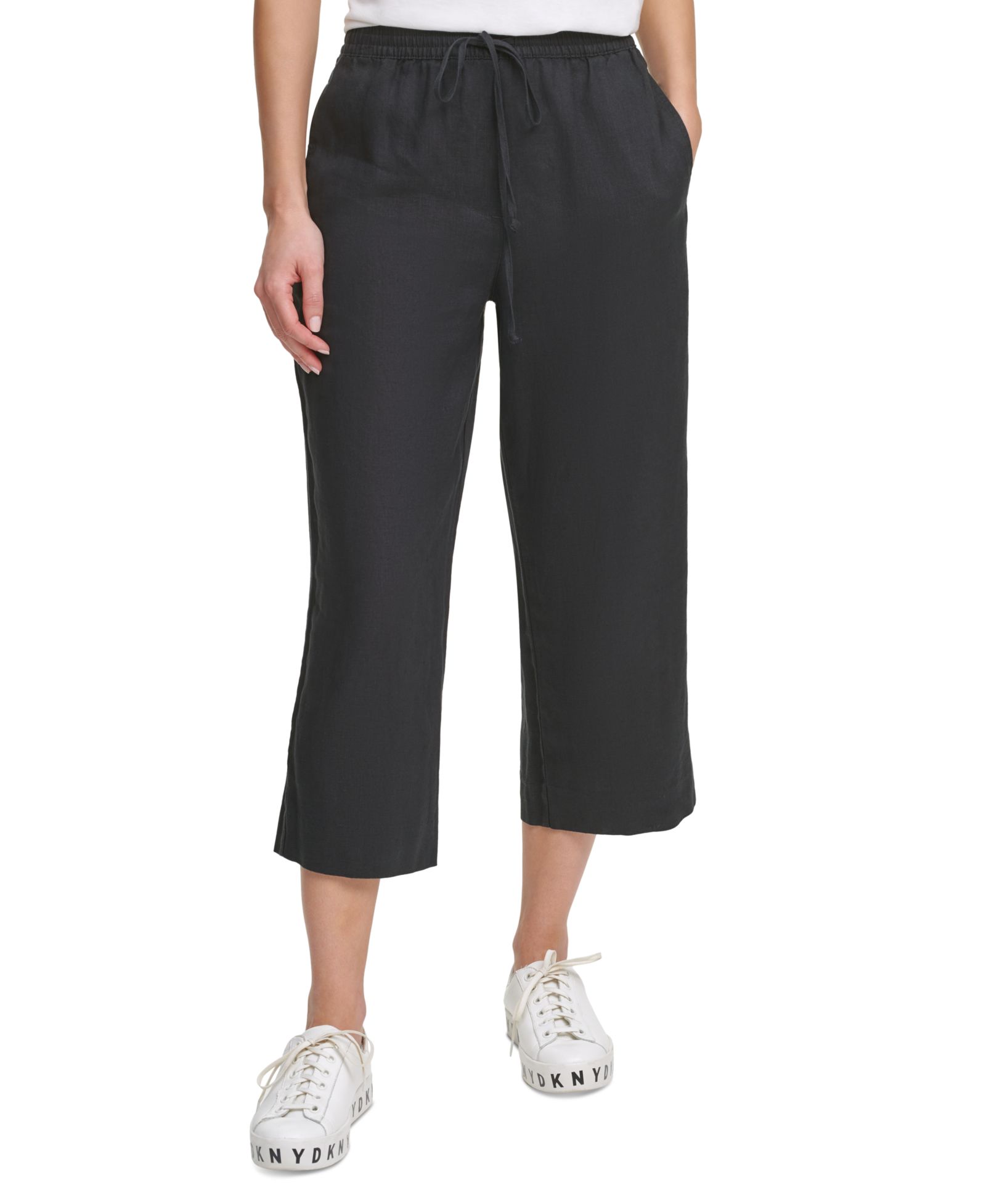 DKNY Pull-On Wide-Leg 100% Linen Pants