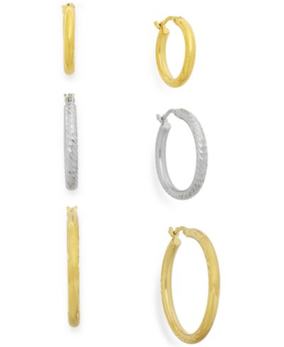 Набор из трех серег-колец Two-Tone в 14k Gold Vermeil и Sterling Silver