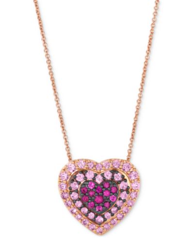 Le Vian® Pink Sapphire Ombré Halo Cluster Heart Adjustable 20" Pendant Necklace (1-1/10 ct. t.w.) in 14k Rose Gold