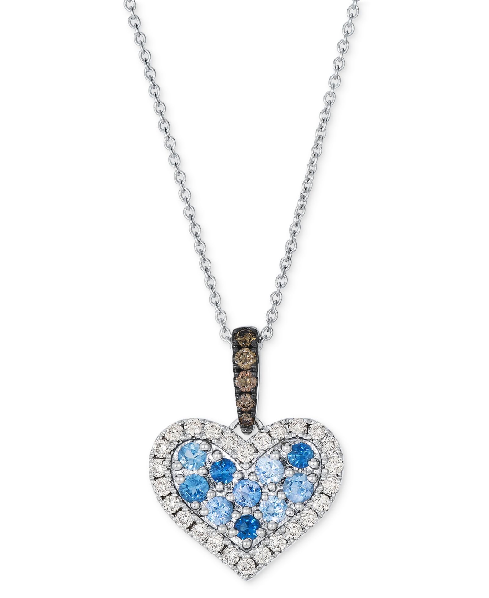 Подвеска Le Vian Sapphire Ombré (3/8 ct. t.w.) & Diamond (1/3 ct. t.w.) Halo Cluster Heart Adjustable 20" в 14k White Gold