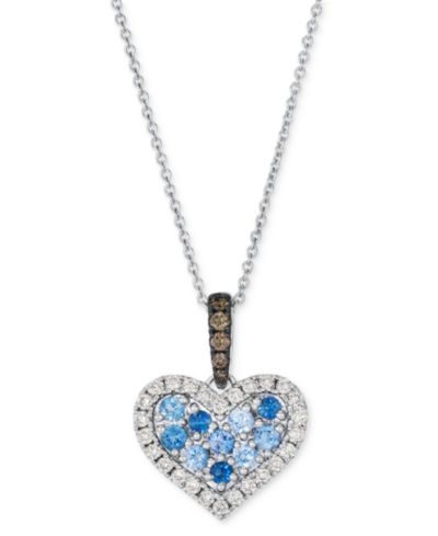 Le Vian® Sapphire Ombré (3/8 ct. t.w.) & Diamond (1/3 ct. t.w.)Halo Cluster Heart Adjustable 20" Pendant Necklace in 14k White Gold