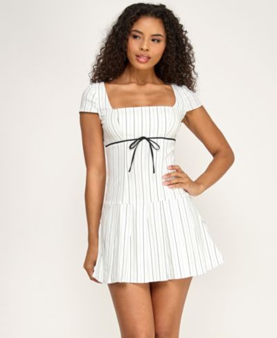 B Darlin Juniors' Striped Pleated Mini Dress