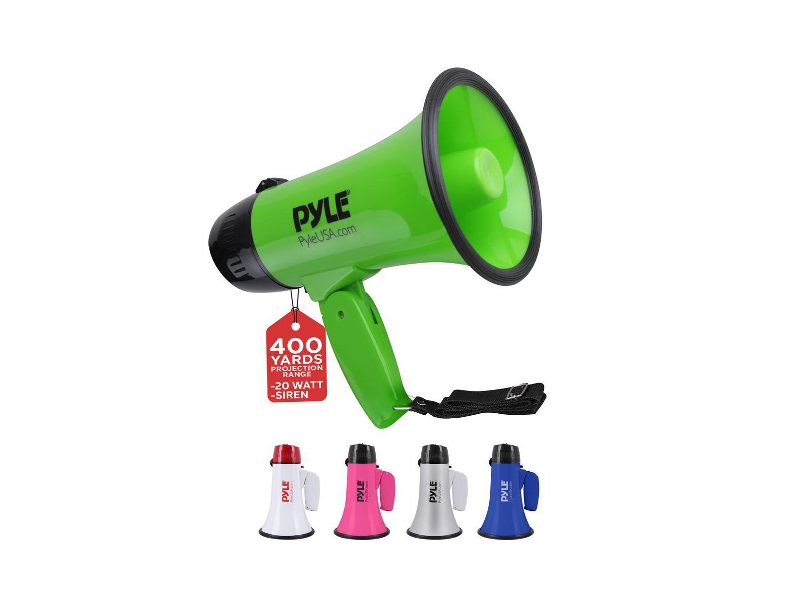Мини-мегафон Pyle 20-Watt с сиреной, зеленый