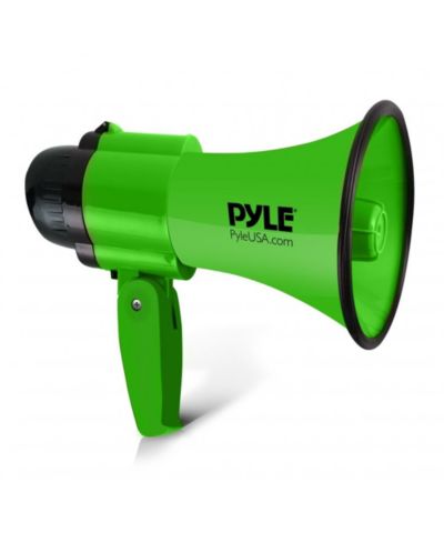 Портативный мегафон Pyle 30-Watt с сиреной, регулируемой громкостью, легкий, на батарейках, зеленый