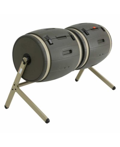 Double Rotating Compost Bin Tumbler for Efficient Garden Waste Recycling-Grey