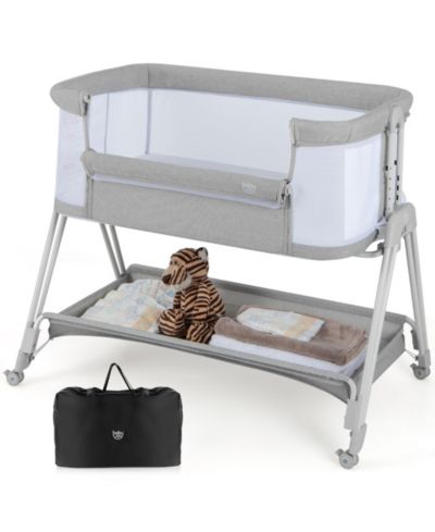 Детская прикроватная колыбель Gymax Baby Bedside Sleeper Bassinet Bed Folding Portable Adjustable w/ Storage
