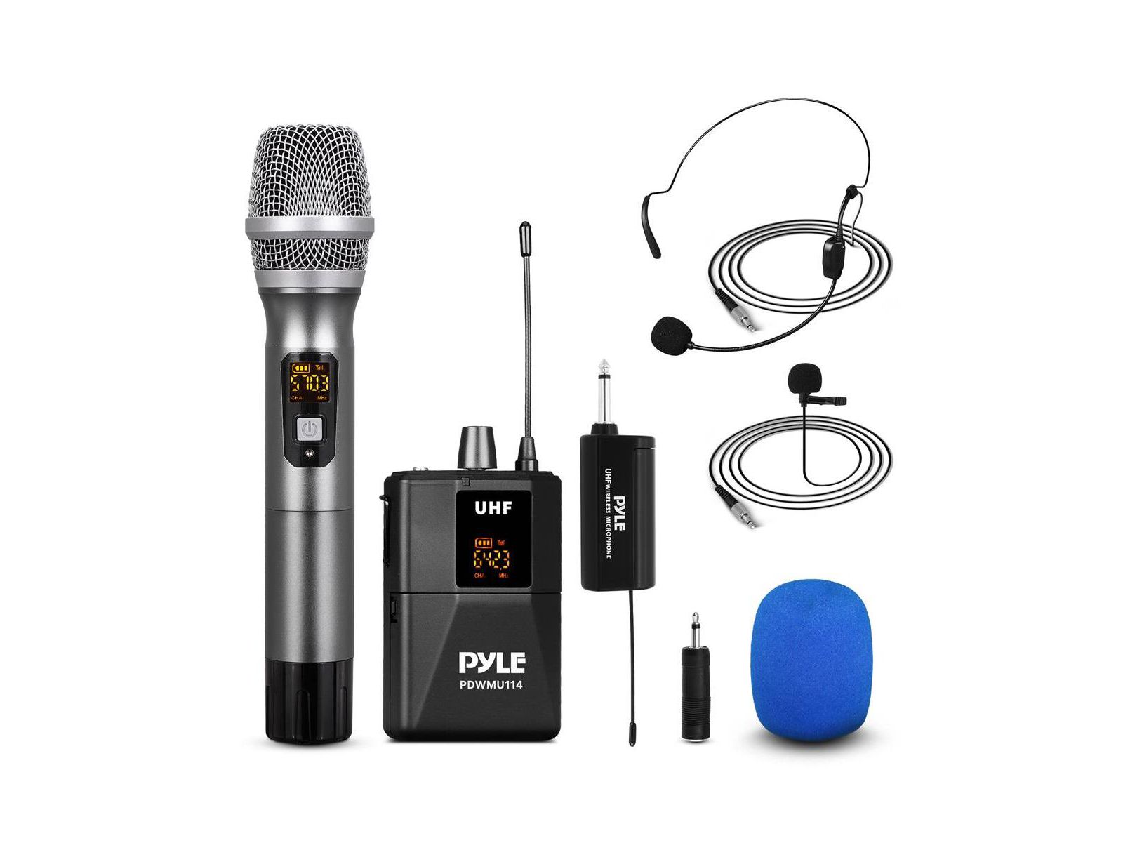 Pyle PDWMU114 UHF Wireless Microphone System with Handheld, Headset, Lavalier Mics & Beltpack Transmitter