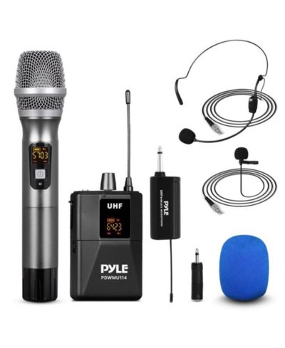Pyle PDWMU114 UHF Wireless Microphone System with Handheld, Headset, Lavalier Mics & Beltpack Transmitter