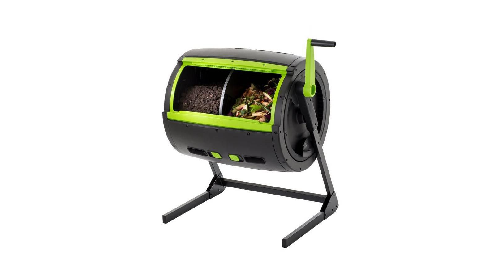 Compost Bin Tumbler with 2 Compartments for Efficient Garden Waste Recycling and Composting