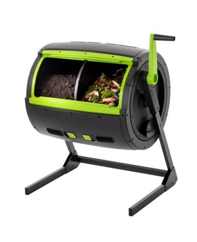 Compost Bin Tumbler with 2 Compartments for Efficient Garden Waste Recycling and Composting