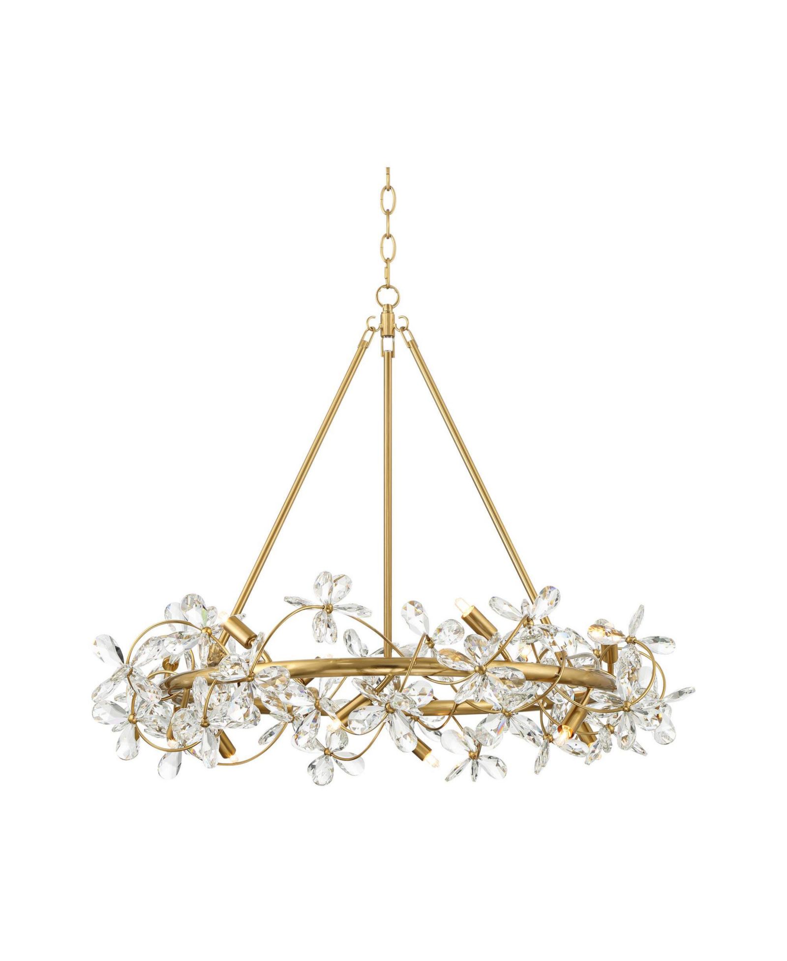 Possini Euro Design Carrine 31 1/2" Modern Pendant Chandelier Ceiling Light Fixture Dining Room Over Table Flower Soft Gold Finish Crystal