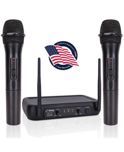 Беспроводная микрофонная система Pyle 2-Channel VHF с (2) ручными микрофонами, регулируемая громкость