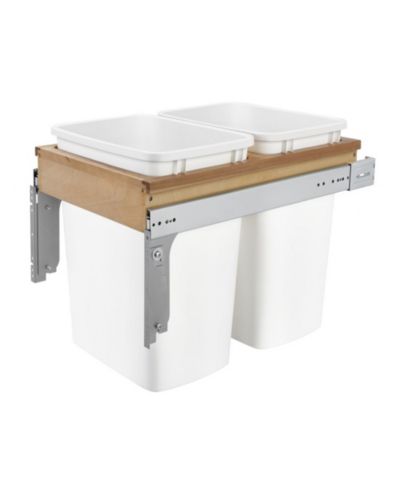 Rev-A-Shelf Top Mount Double Pullout Under Cabinet 35 Quart / 8.75 Gallon Kitchen Trash Cans with 150 lb Full-Extension Slides, 4WCTM-18DM2-162