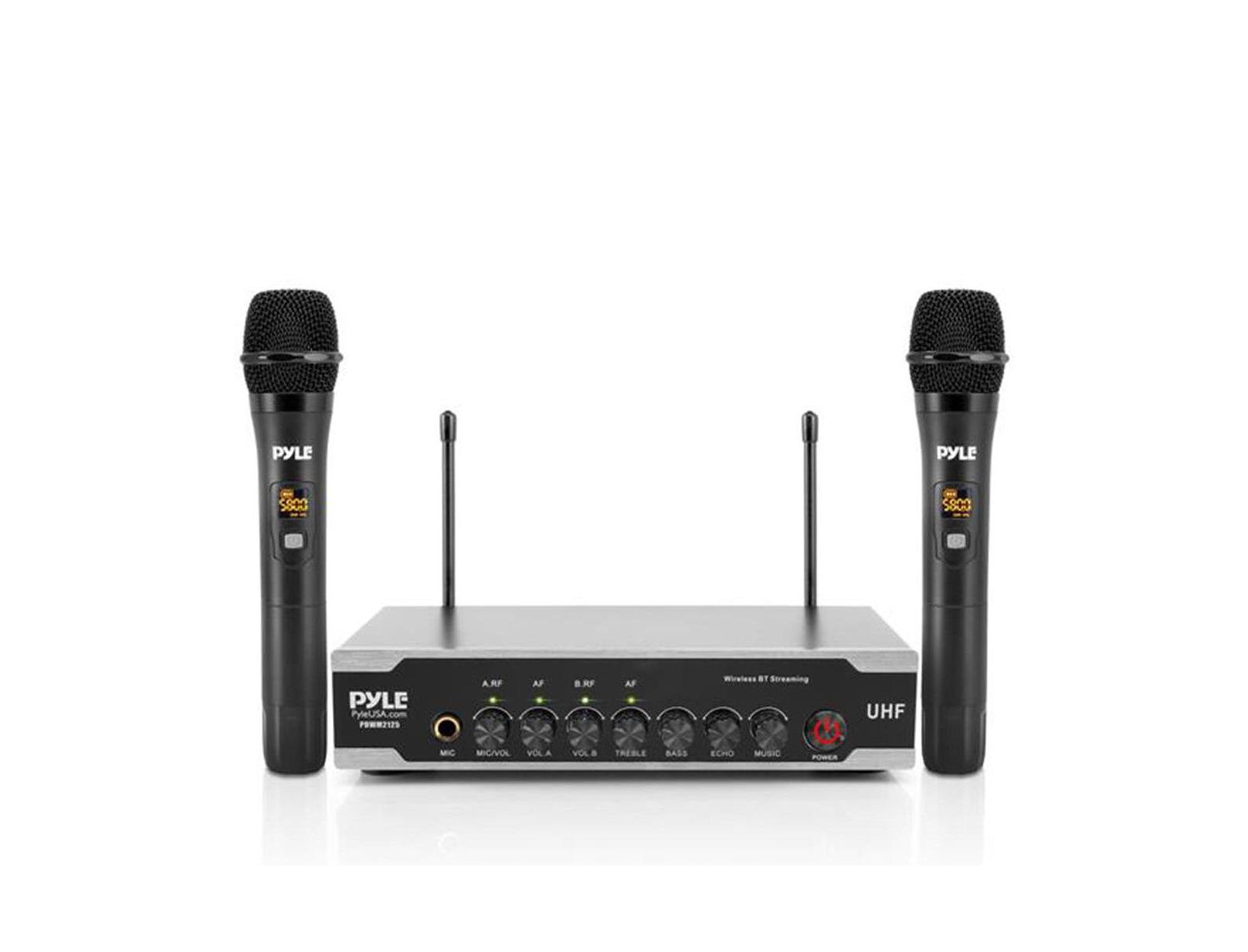 Микрофонная система Pyle Bluetooth Wireless PA с (2) ручными микрофонами, настольным ресивером и USB-зарядкой